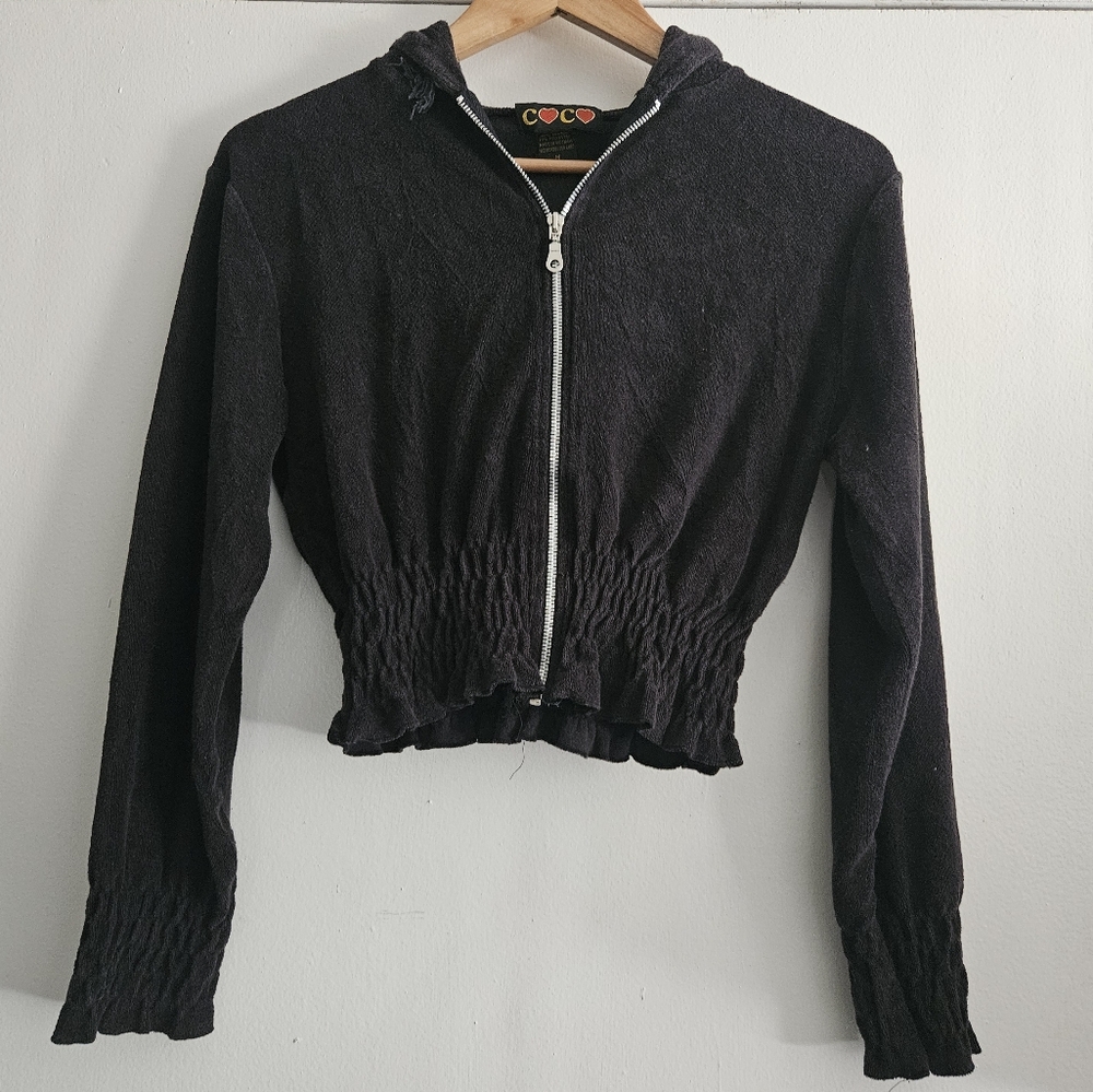Vintage Womens Zio Up Black Hooded Sweatshirt Size Medium